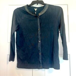 J. Crew Navy Blue Cotton Cardigan Beaded Neckline Large NWT
